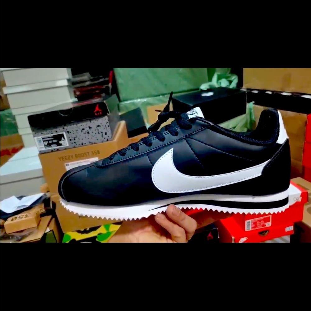 Nike Cortez Leather Black White Swoosh